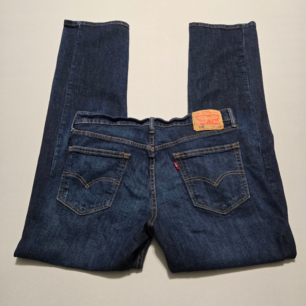 Levi 559 Jeans Mens 33x34 Dark Wash Relaxed Straight Zip Fly Denim - Picture 6 of 11